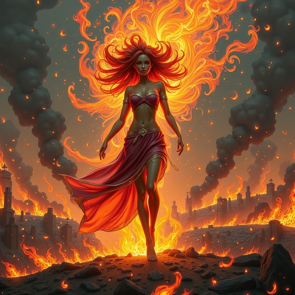 Flame Empress Reigns Over a Scorched Landscape in Cyberpunk ...