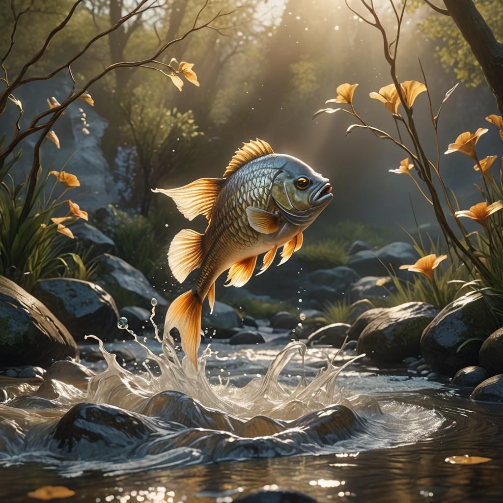 Fish Leaping in Art Nouveau Style