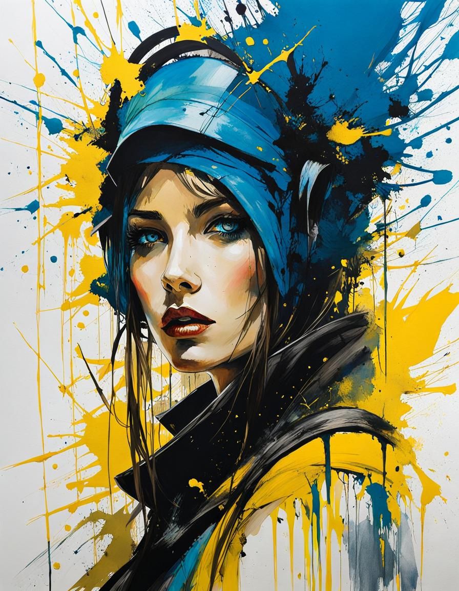 Ukrainian Woman Portrait with Ink Splatter Art