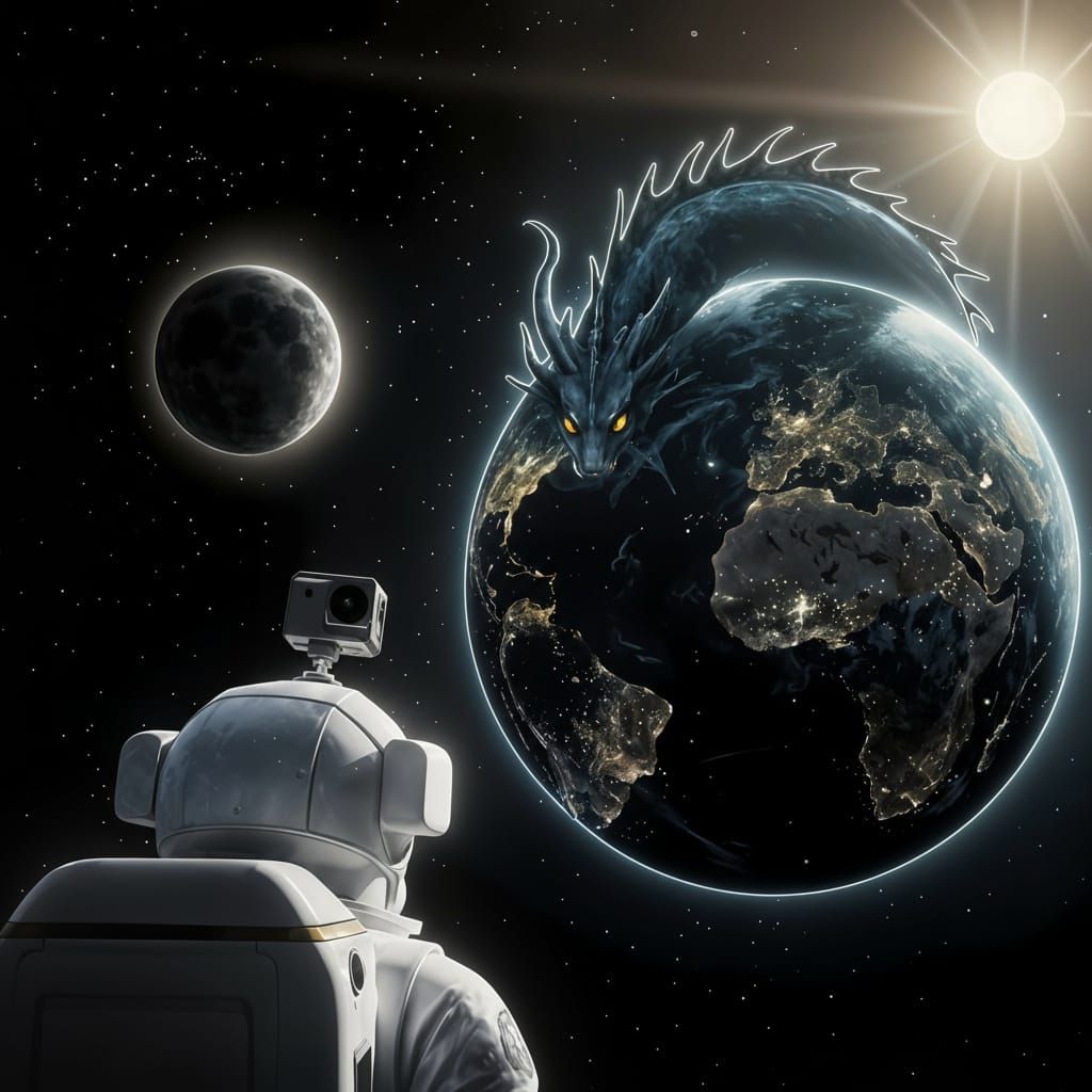 Dragon in Orbit Viewed Through Fisheye Lens