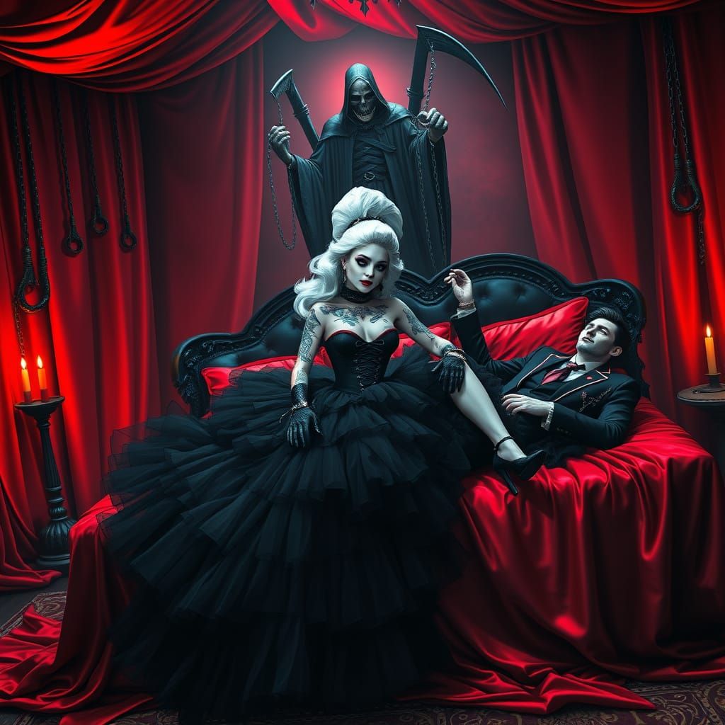 Gothic Punk Goddess in Crimson Red Glow