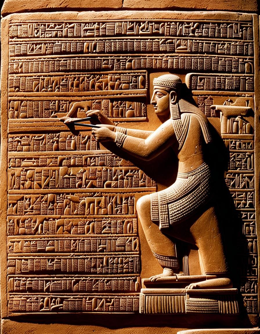 Scribe Inscribing Cuneiform on Sumerian Tablet
