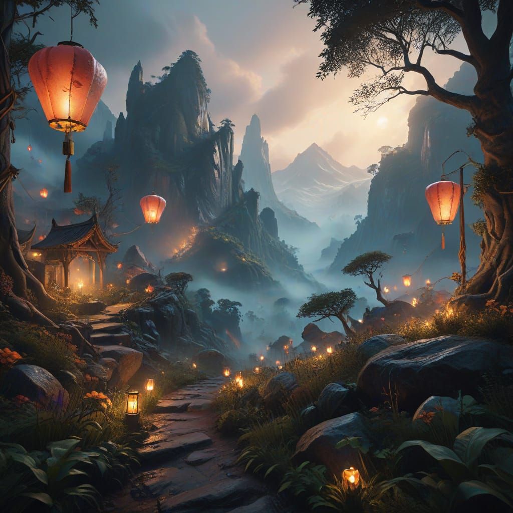 Dreamlike Nature Scene in Surrealist Style with Cinematic Li...