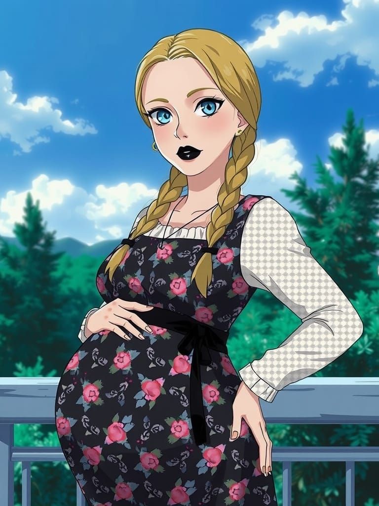 Expectant Mother in Floral Maternity Dress