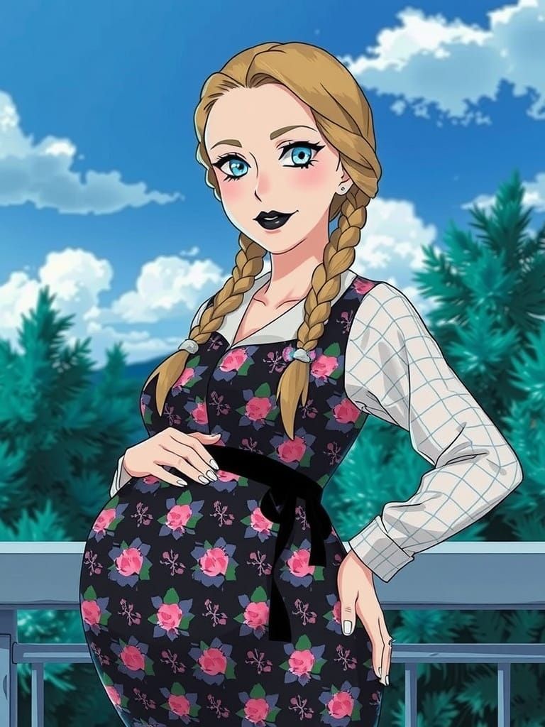 Expectant Mother in Cyberpunk Attire