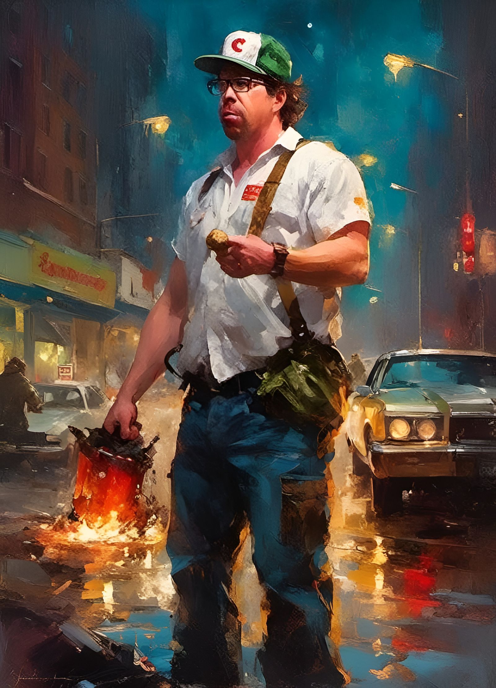 Kaiju Marshmallow Man in Cyberpunk Neo Tokyo