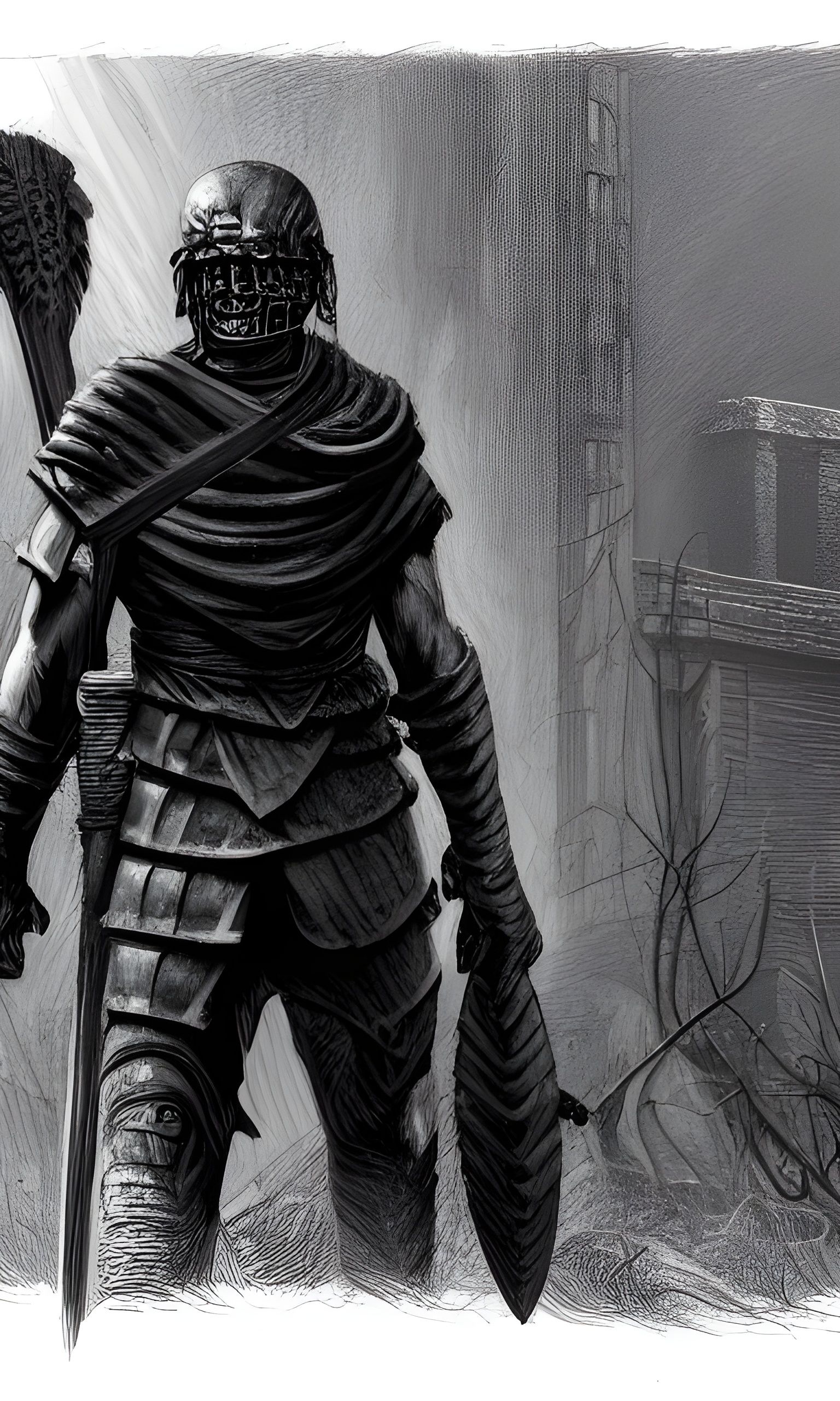 Last Spartan Warrior in Burned Landscape: Hyperdetailed Art