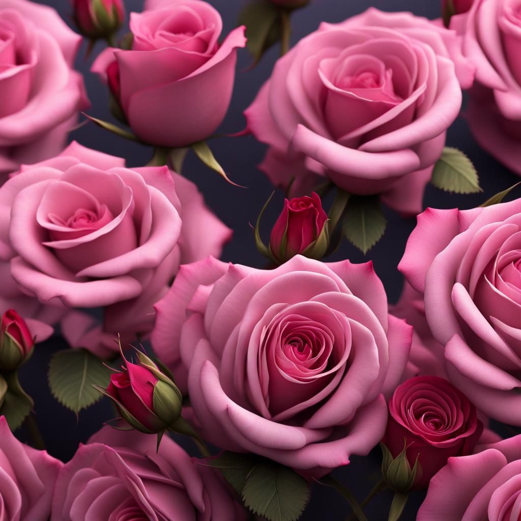 Detailed Pink Roses in Hyperrealistic Style