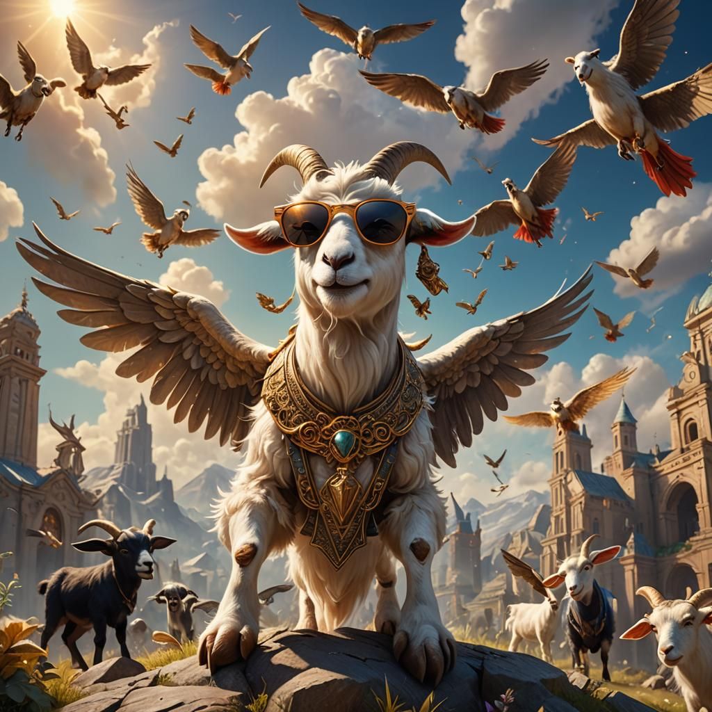 Winged Goat Worshipped in a Detailed Matte Painting