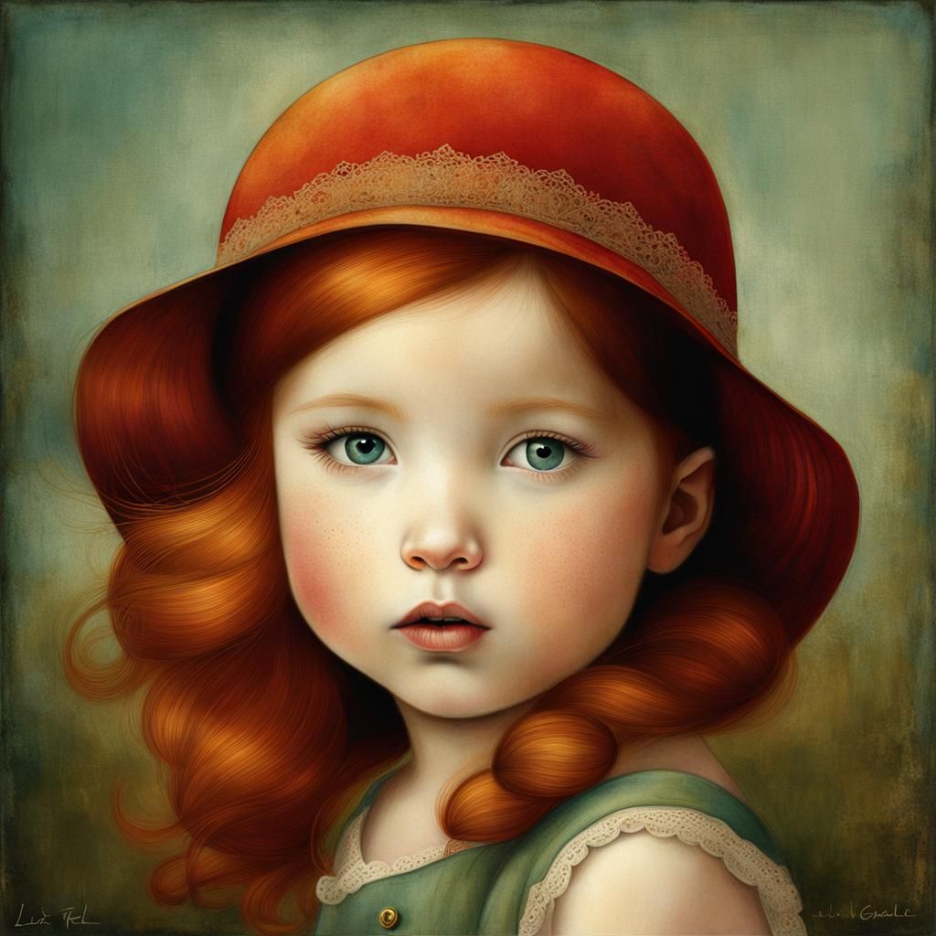 Freckled Redhead Toddler Girl: Whimsical Illustration