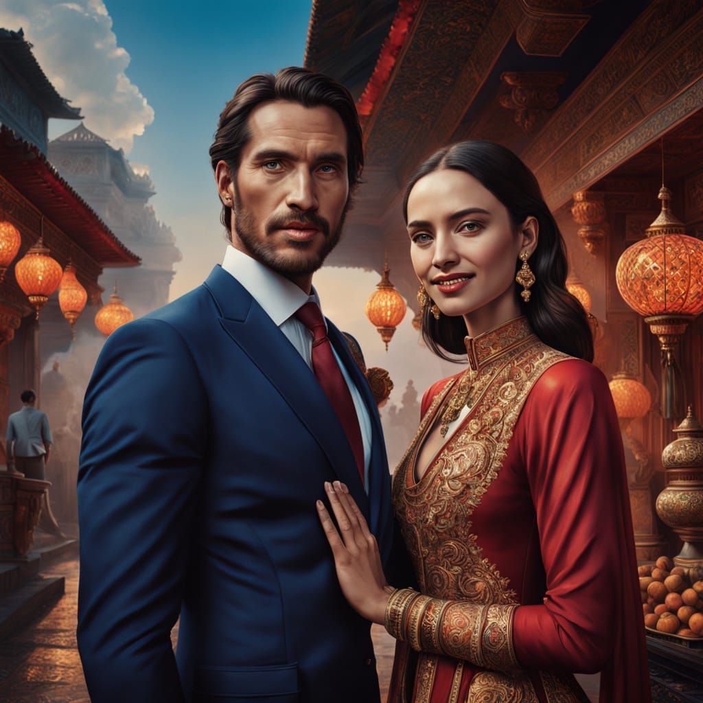 Elegant Georgian Couple in Hyper-Realistic Portrait