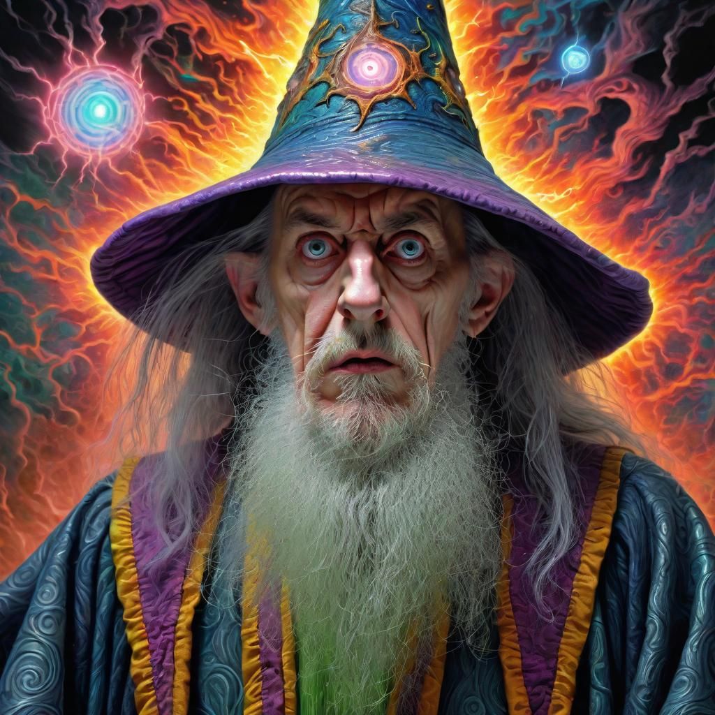 Psychedelic Scowling Wizard in Electrical Storm