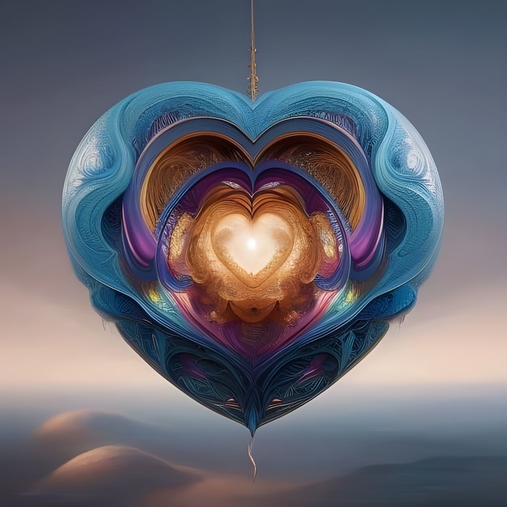 Summer and Winter Heart in Bubble, Digital Art