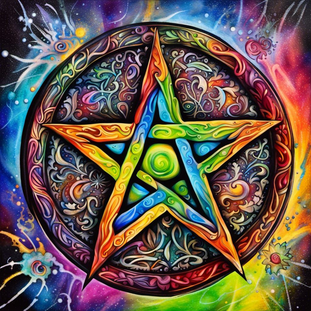Enchanted Wiccan Pentacle in Colorful Graffiti Art