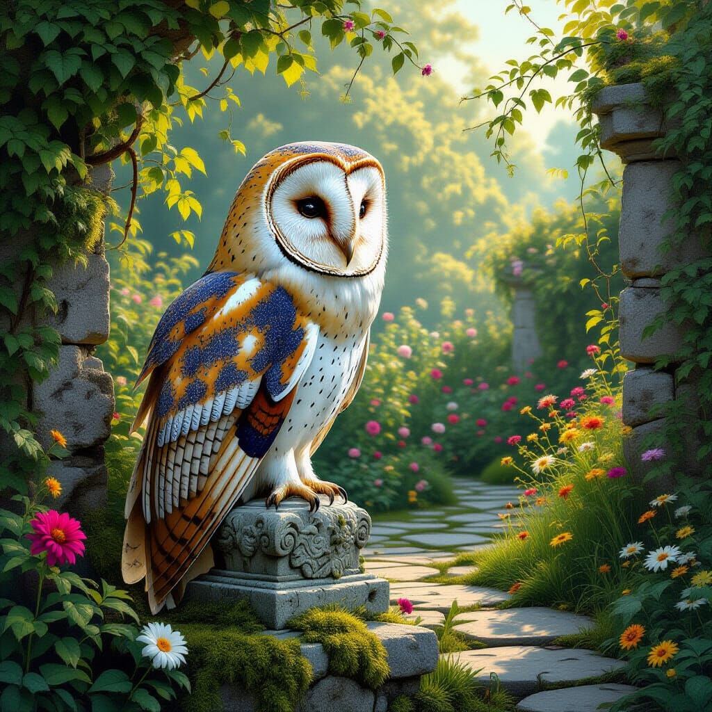 Majestic Barn Owl in Overgrown Garden