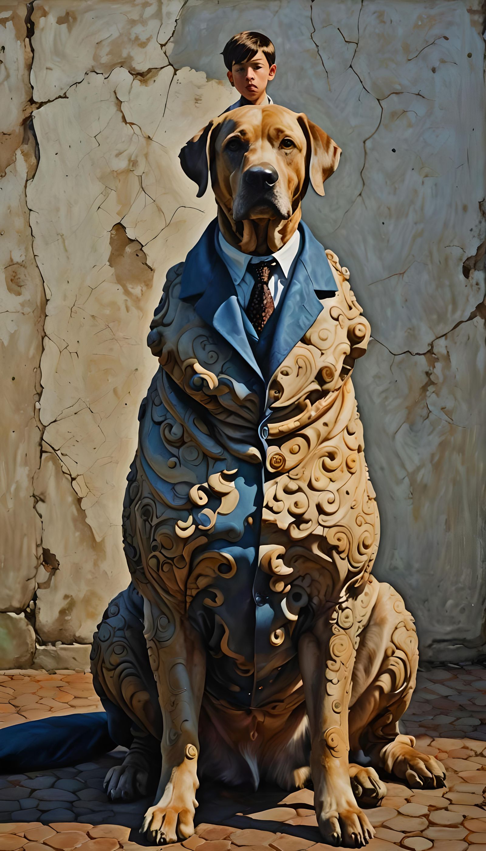 Massurrealist Boy with Dogs in a Strange Landscape