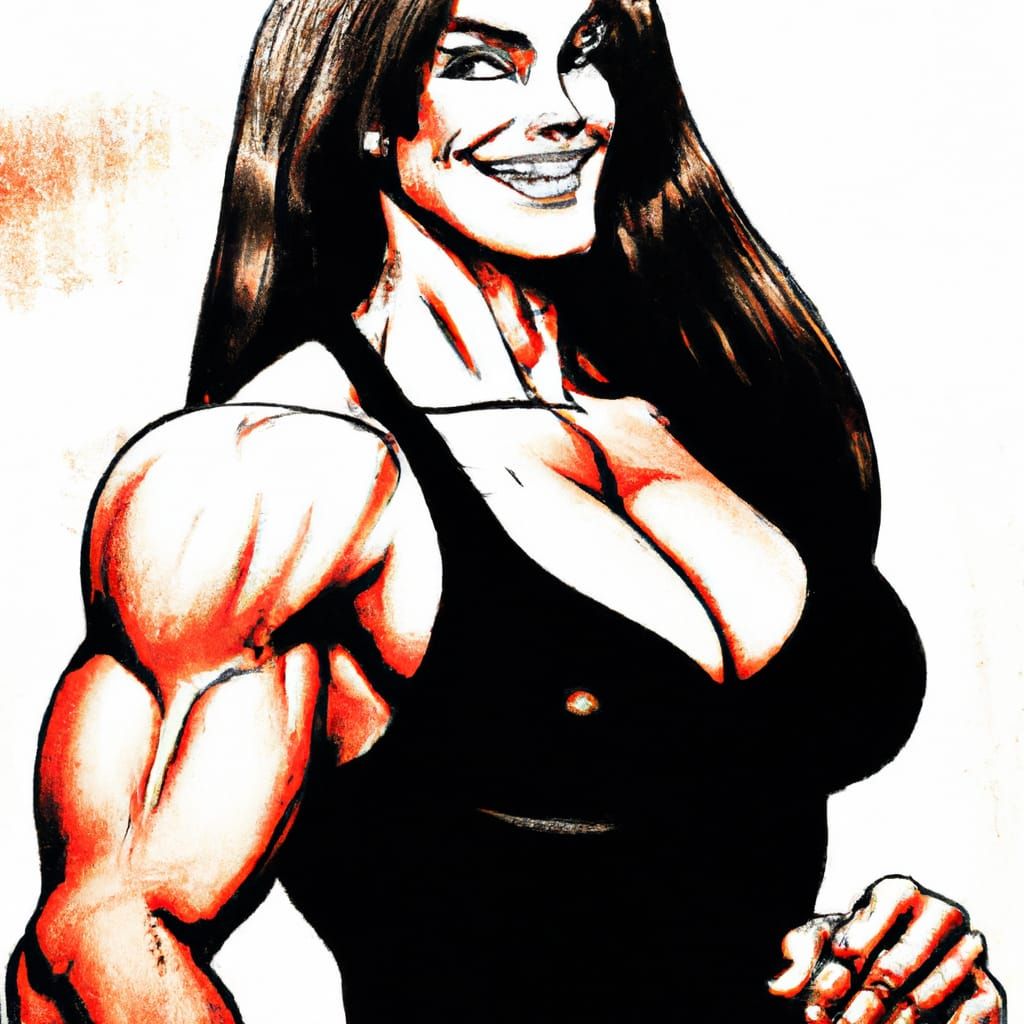 Bodybuilder Posing as Manga Character, Digital Art