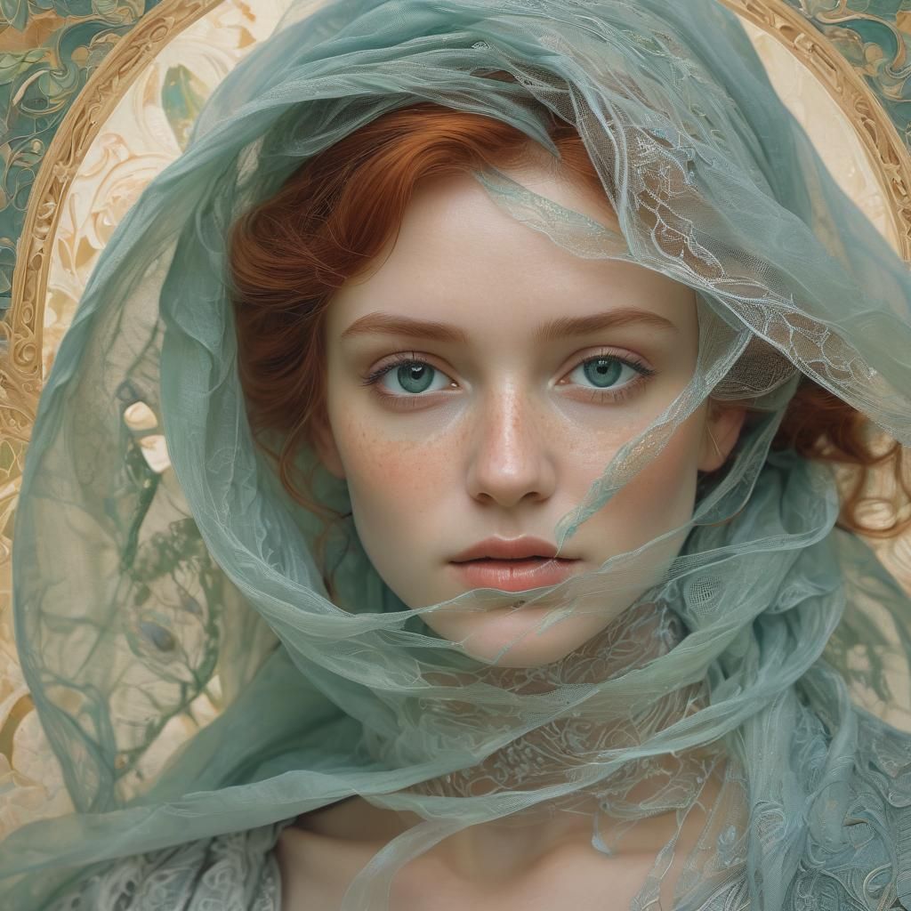 Ethereal Scaled Woman in Art Nouveau Style