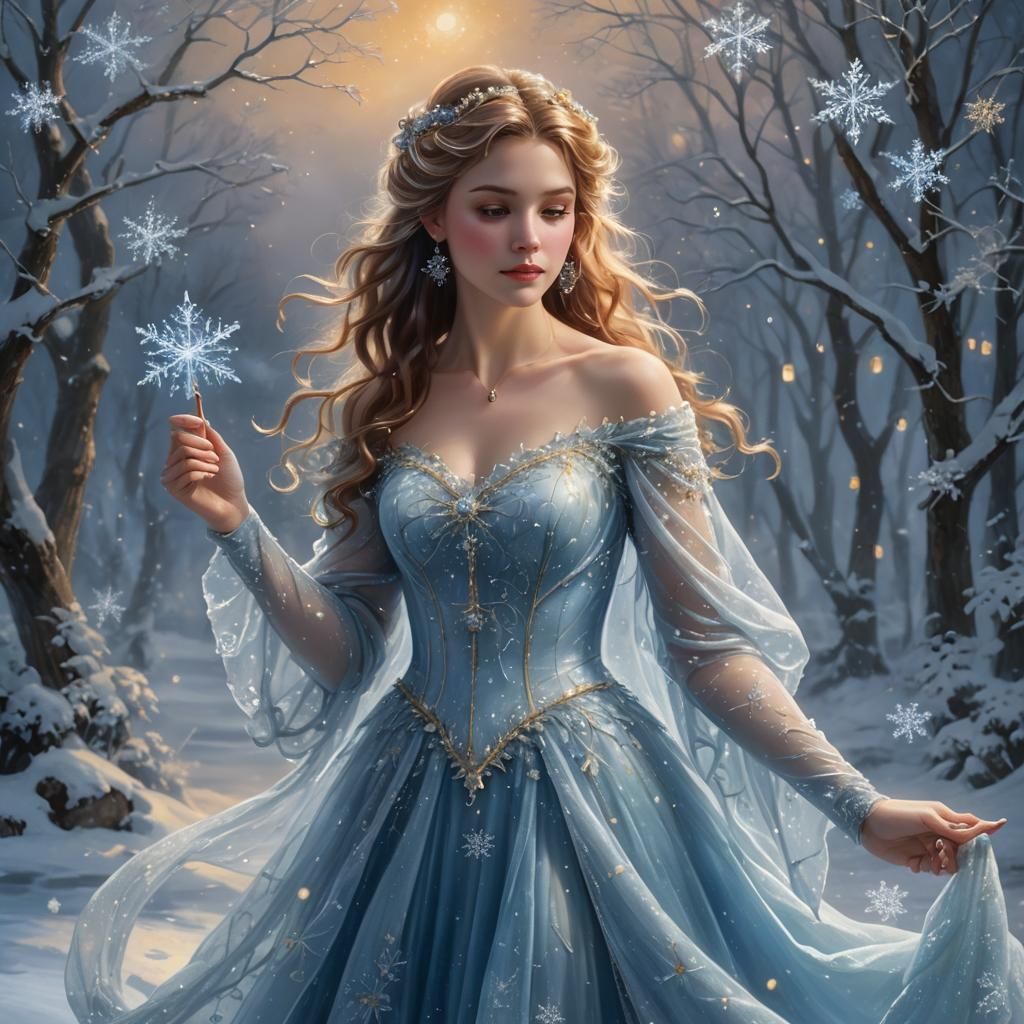 Snow Spirit in Winter Wonderland with Golden Lighting
