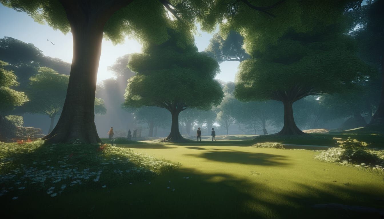 Serene Afternoon in a Lush Green Park