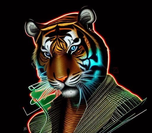 Cyberpunk Tiger Portrait with Sacred Geometry