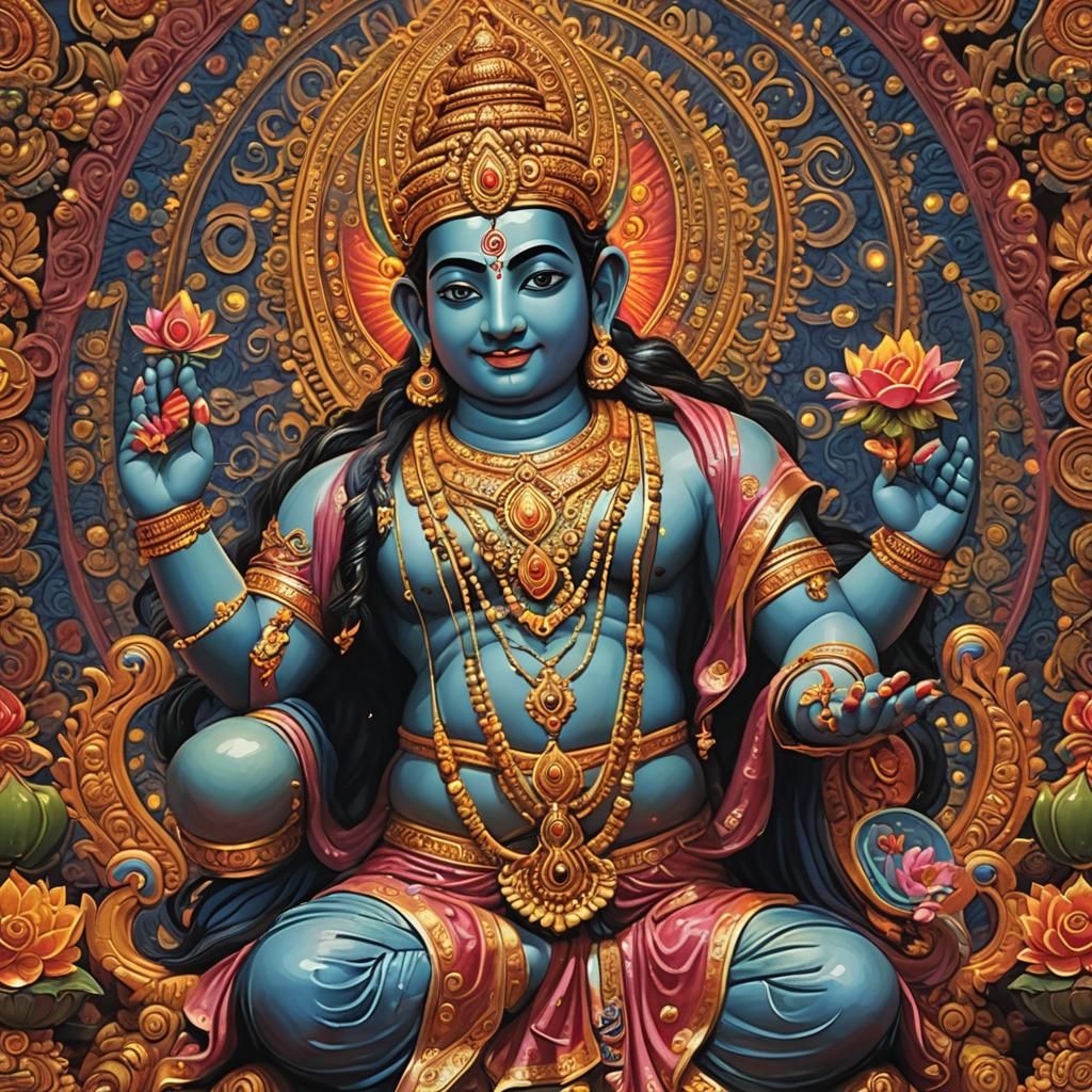 Radiant Hindu God of Love, Full Color