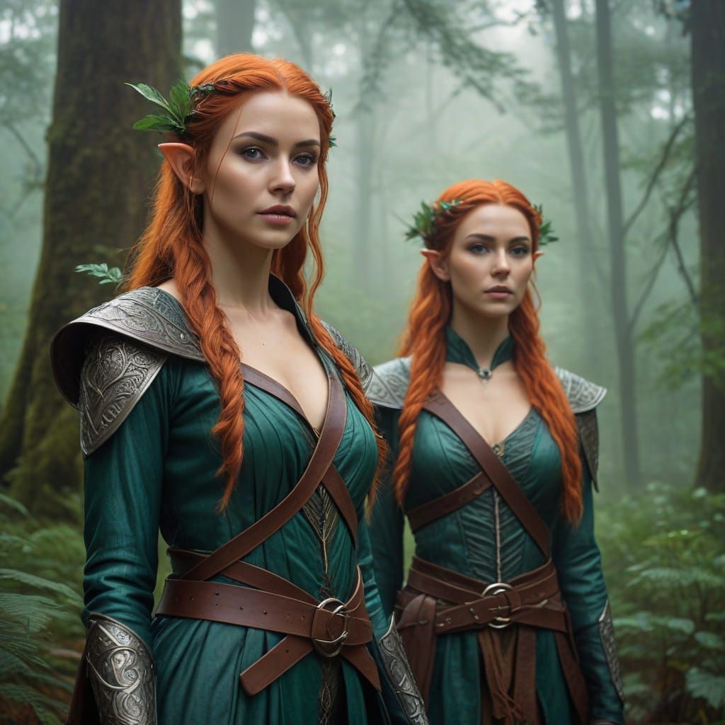 Elven Forest Guardians in Dreamlike Digital Art