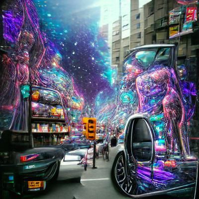 NYC Street with Flying Car in Astral Illustration