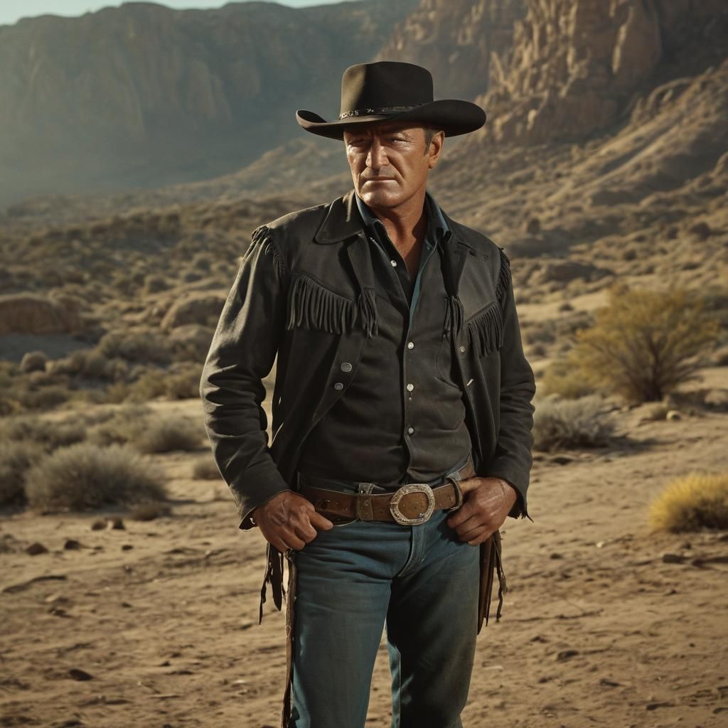 Classic Western Film Still of Handsome Cowboy