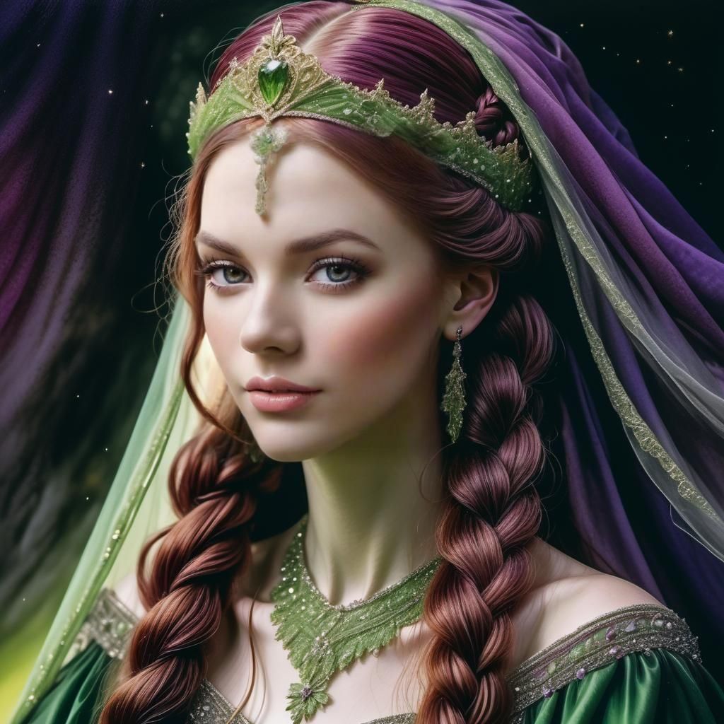 Young Princess with Red Braids and Purple Gown