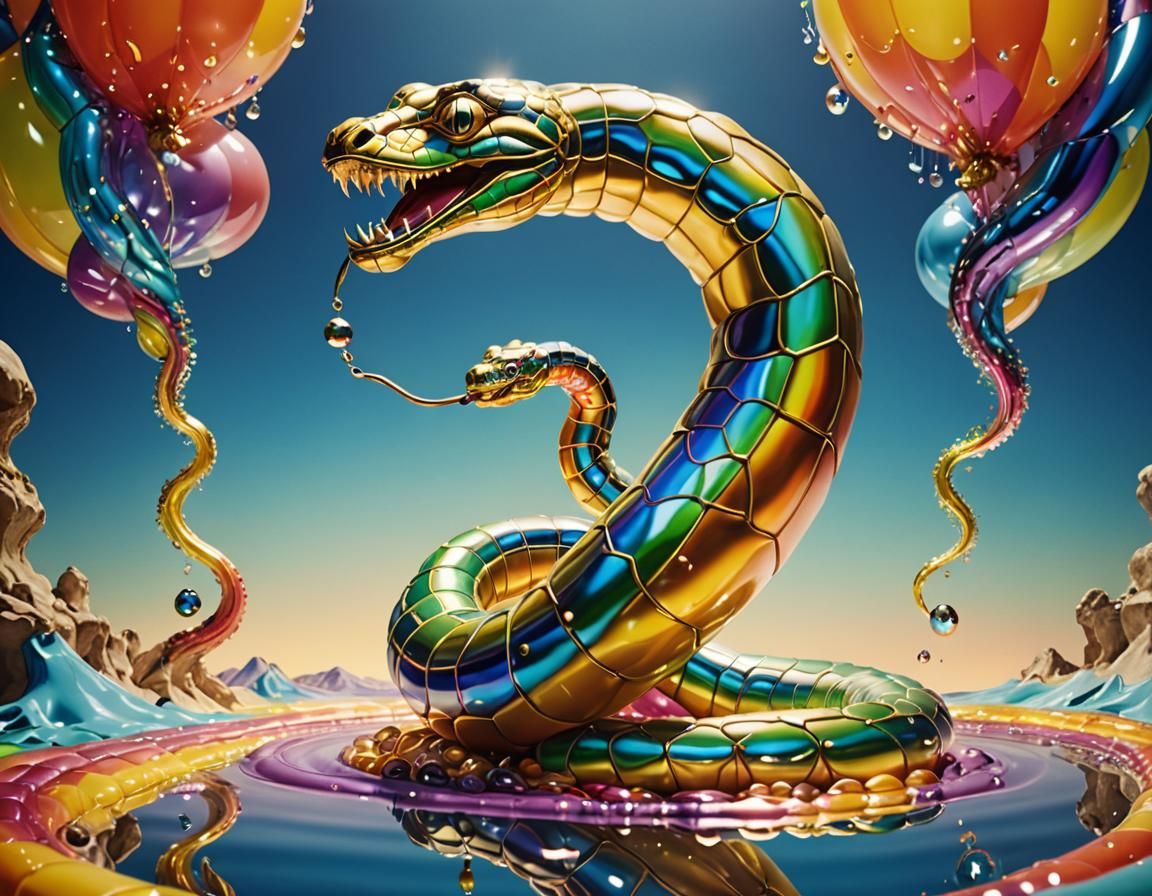 Bejeweled Inflatable Serpent in Surrealist Style