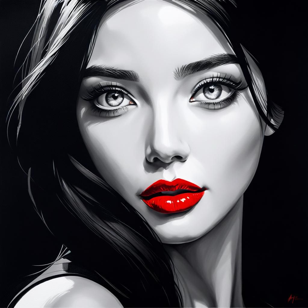 Mystic Woman Portrait with Red Lips
