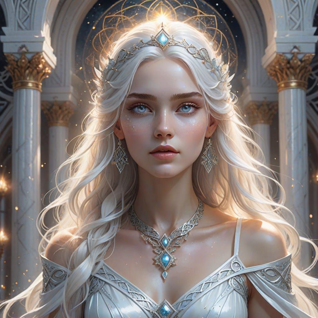 Ethereal Fae Queen in Shimmering White Gown