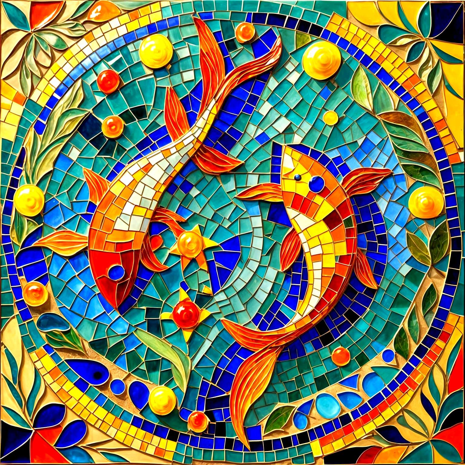Vibrant Mosaic of the Pisces Zodiac Symbol