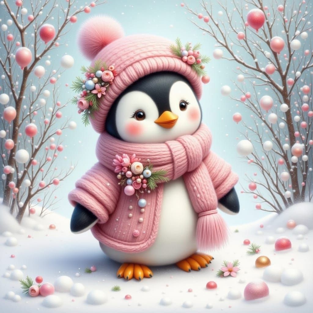 Adorable Penguin in Magical Winter Wonderland