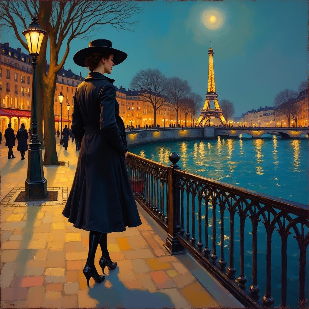 Parisian Nightscape in Cubist Style