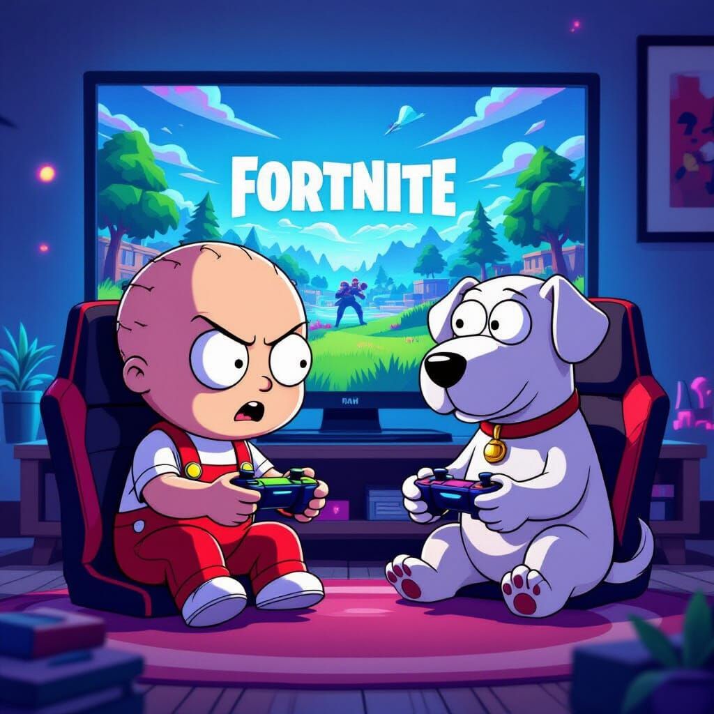 Stewie and Brian Griffin Play Fortnite in Animation Style