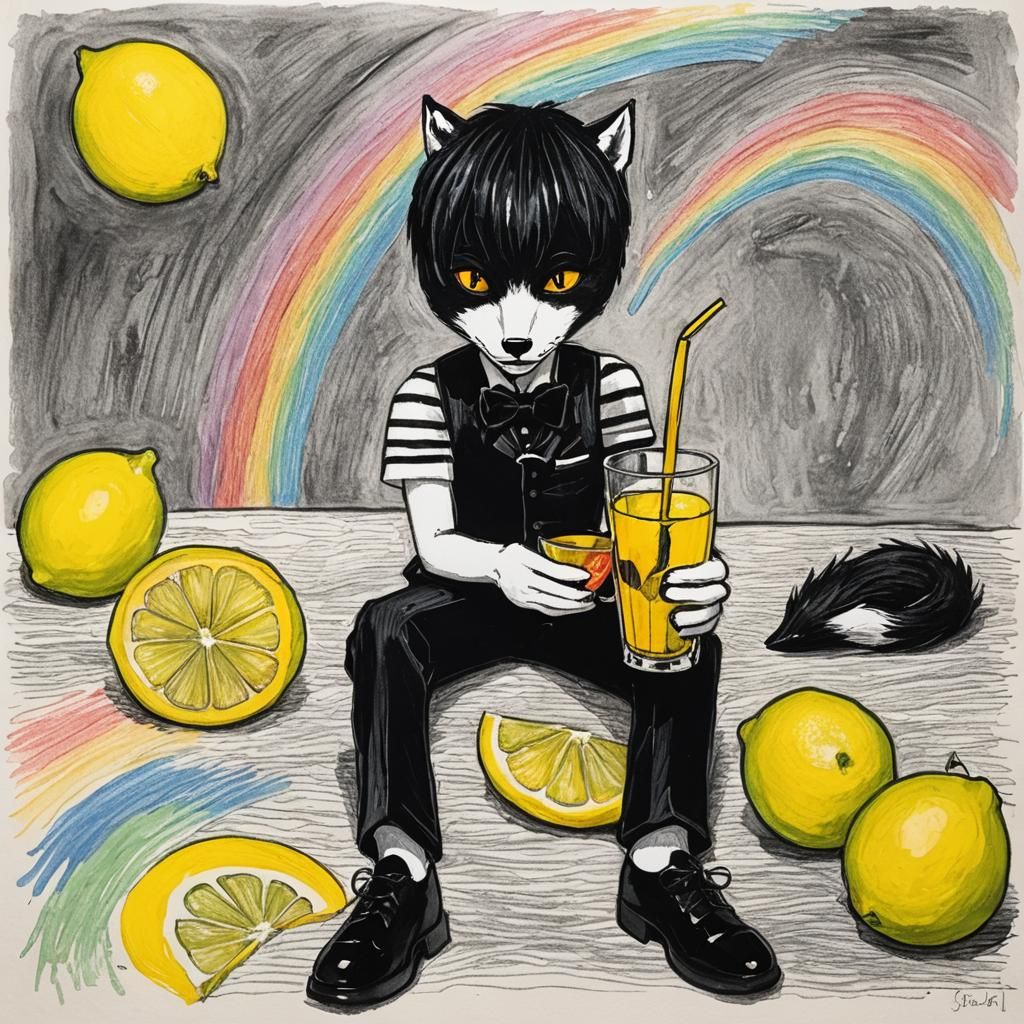 Fox and Dragon at Dinner Party in Fauvist Style