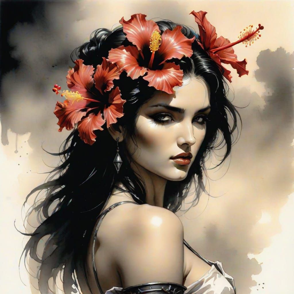 Ethereal Watercolor Hibiscus in Chiaroscuro