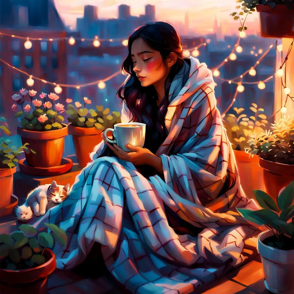 Magical Rooftop Garden at Dusk in Disney-Inspired Style