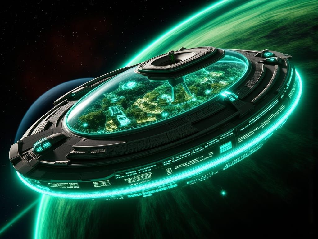 Interstellar Ark Spaceship with Bioluminescent Planet