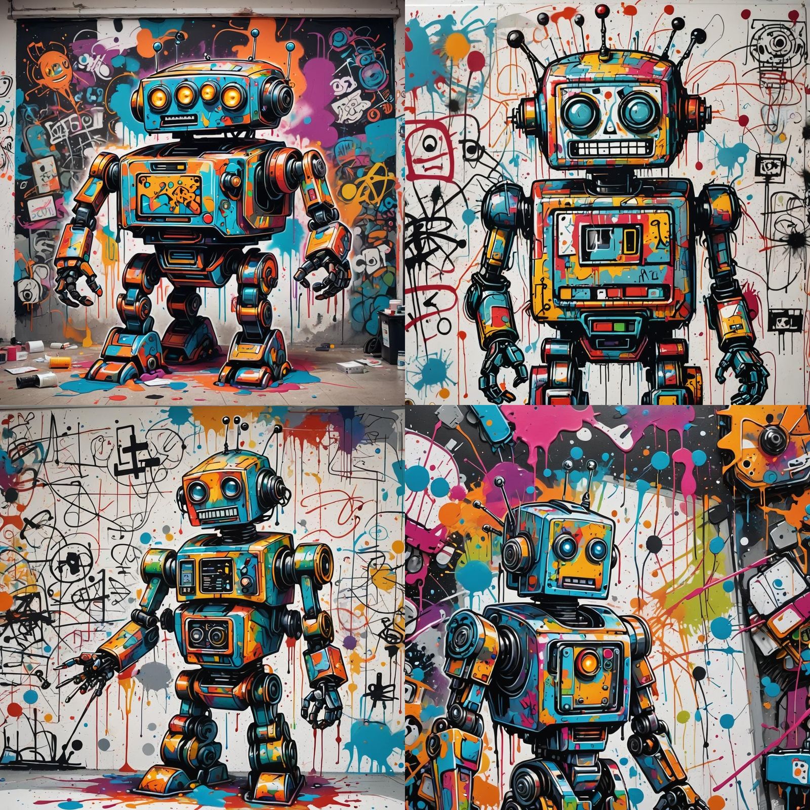 Humorous Robot Explains AI in Graffiti Art Style
