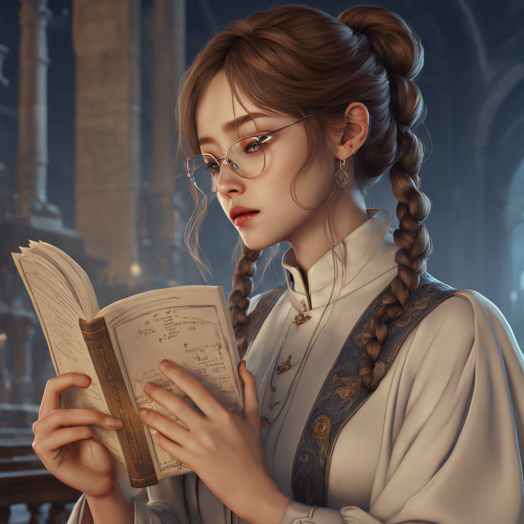 Blind Woman Reads Braille in Fantastical Matte Painting