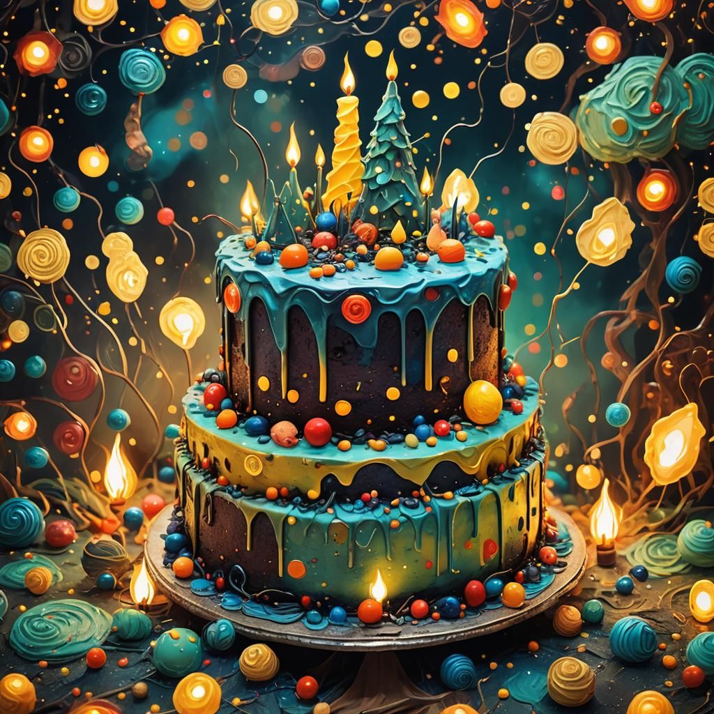 Surreal Cake with Fireflies and Christmas Lights