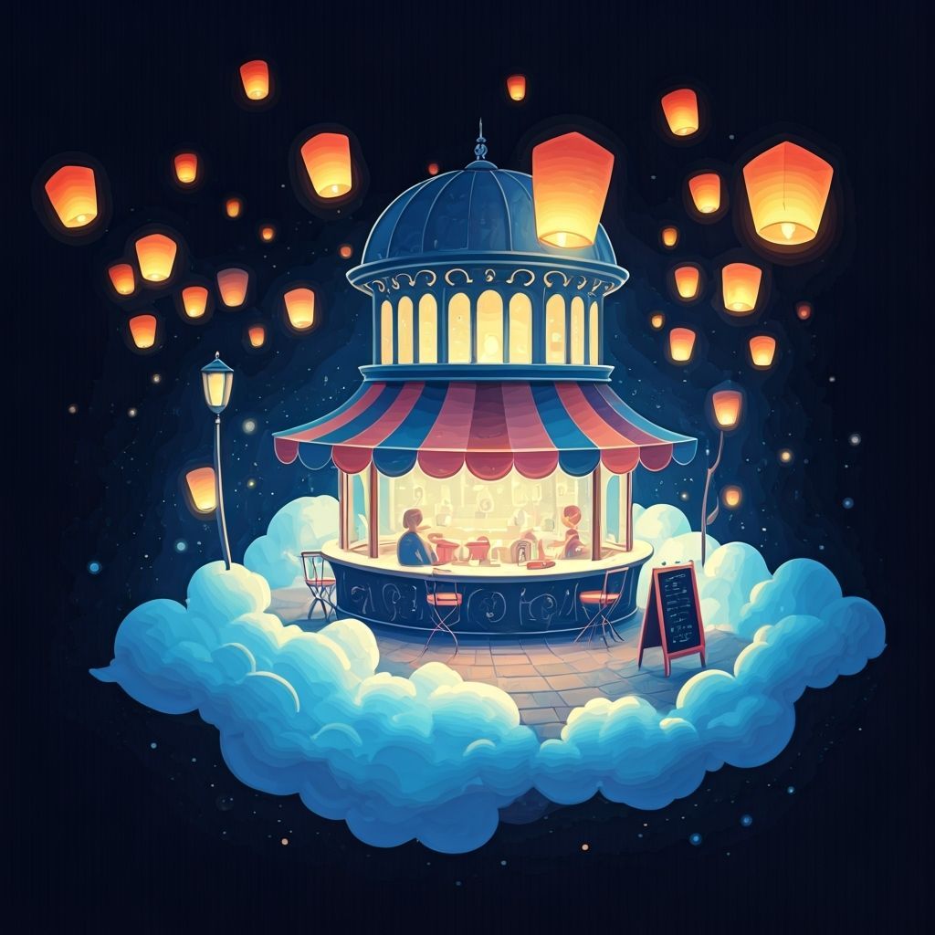 Dreamy Cloud Cafe with Celestial Lanterns