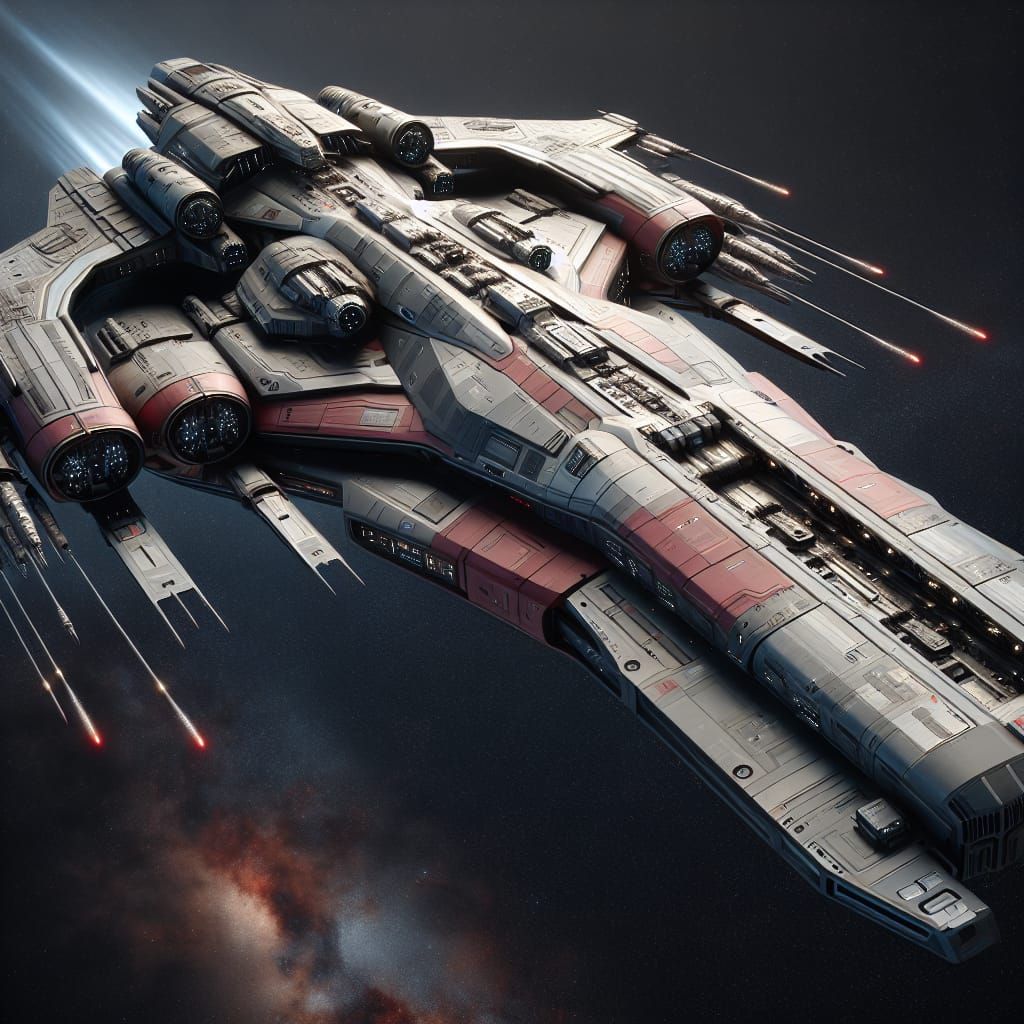 Futuristic Navy Spaceship Soaring Through Outer Space