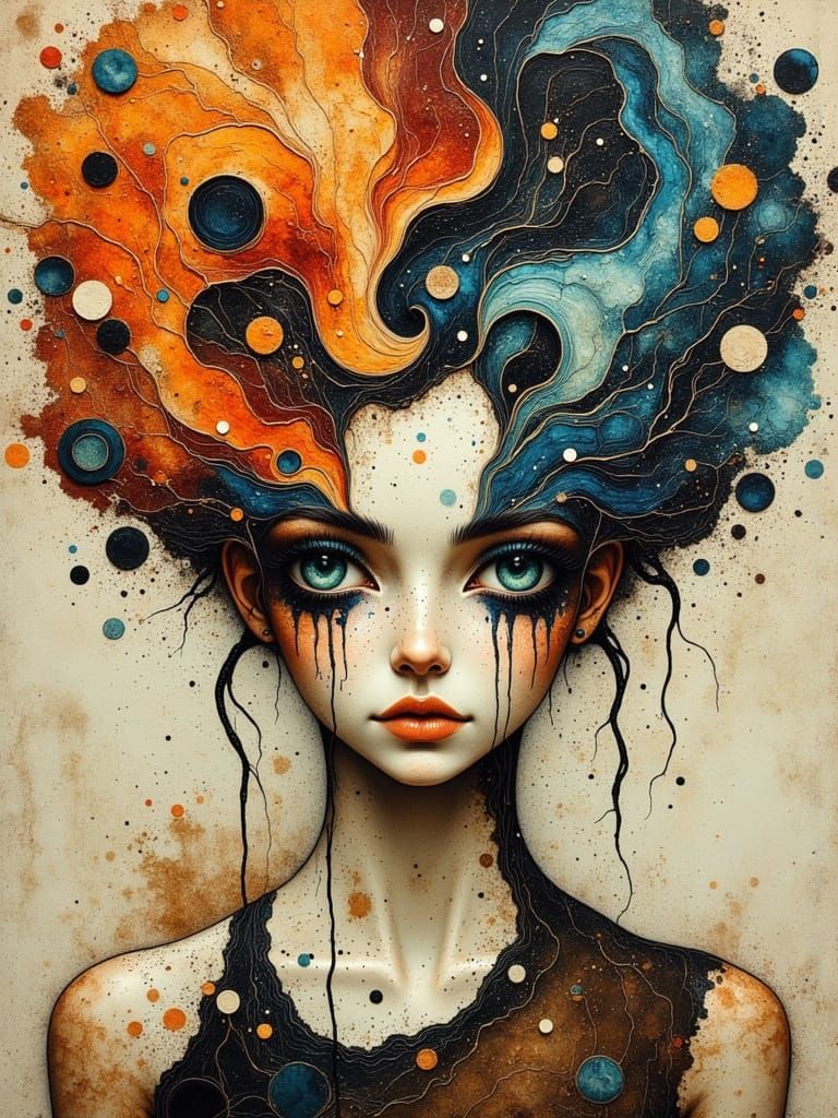 Surrealist Portrait in Vibrant Oil Colors and Textured Flux