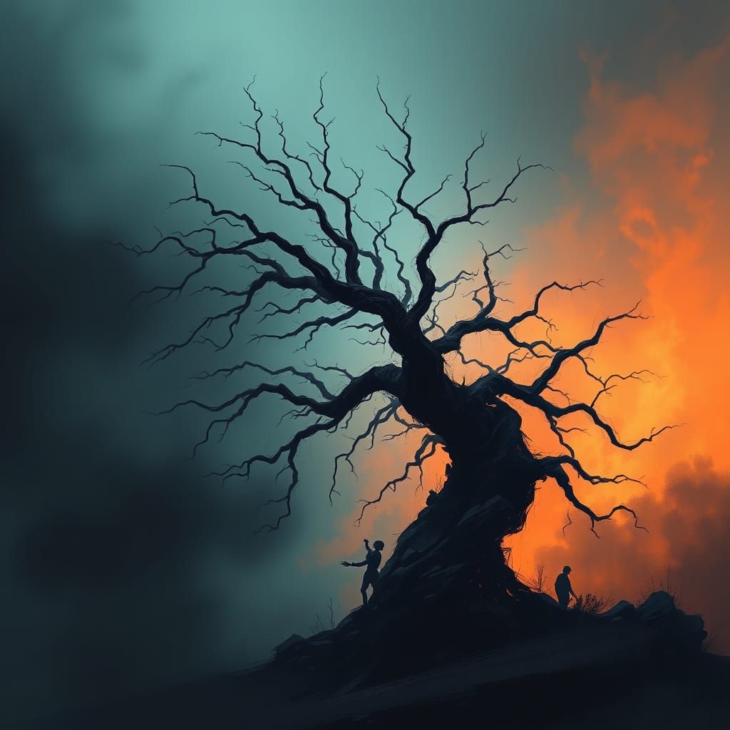 Surreal, Mystical Scene in Dark, Expressive Brushwork