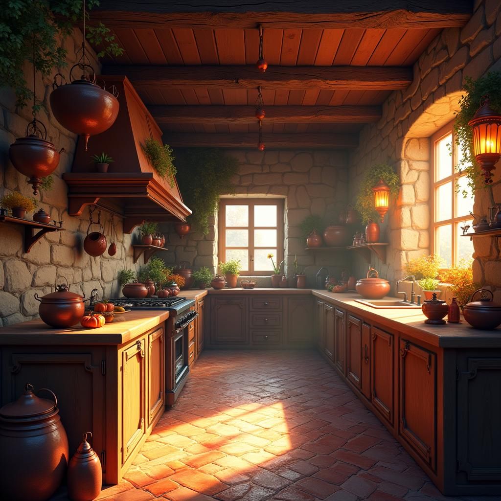 Autumn Kitchen in Fantasy Concept Art Style