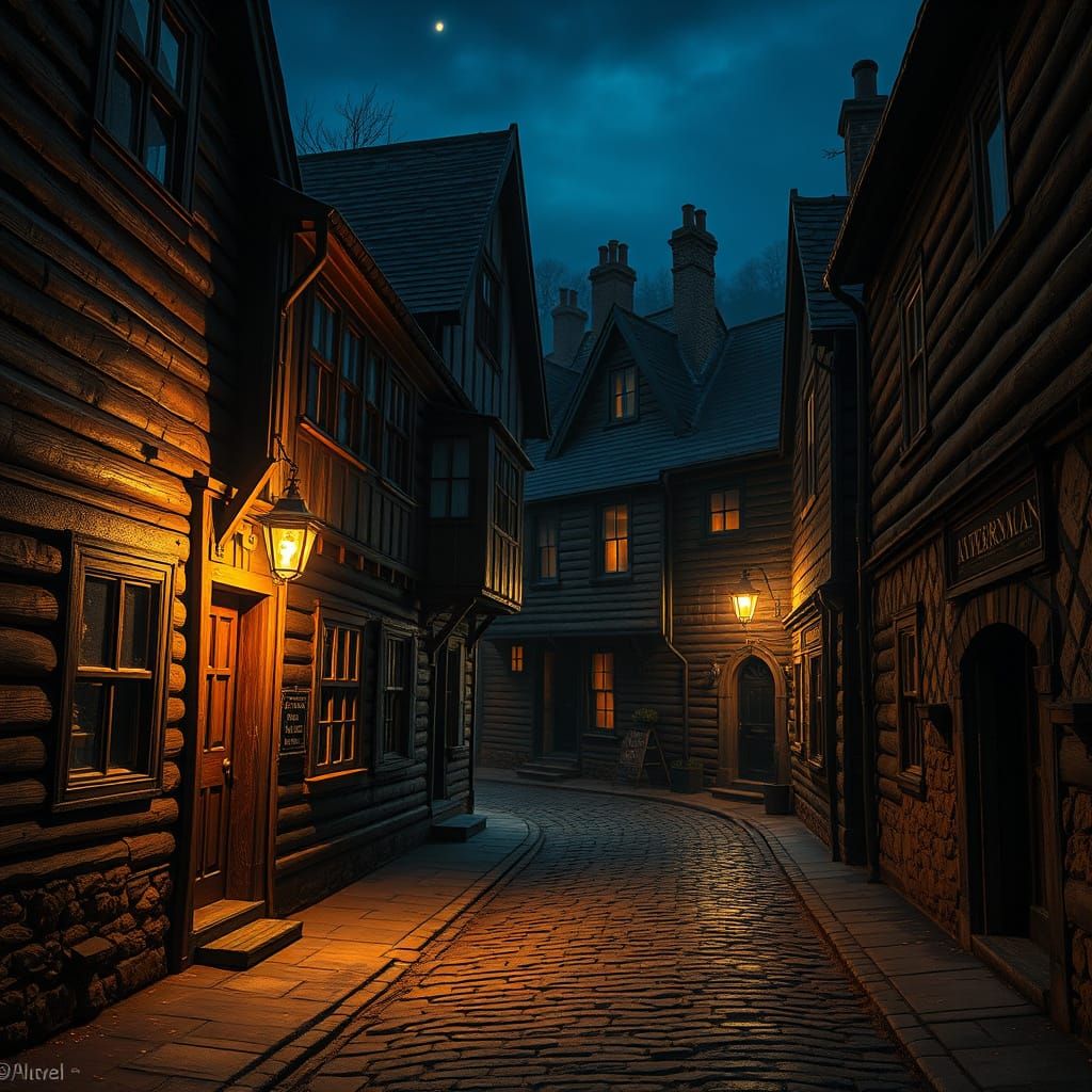 Scottish Cobblestone Alley at Night